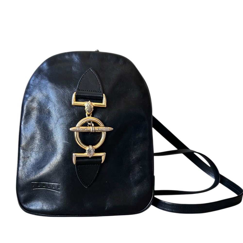 Texier Black Leather Mini Backpack with Sexy Gold Toggle - Picture 4 of 14